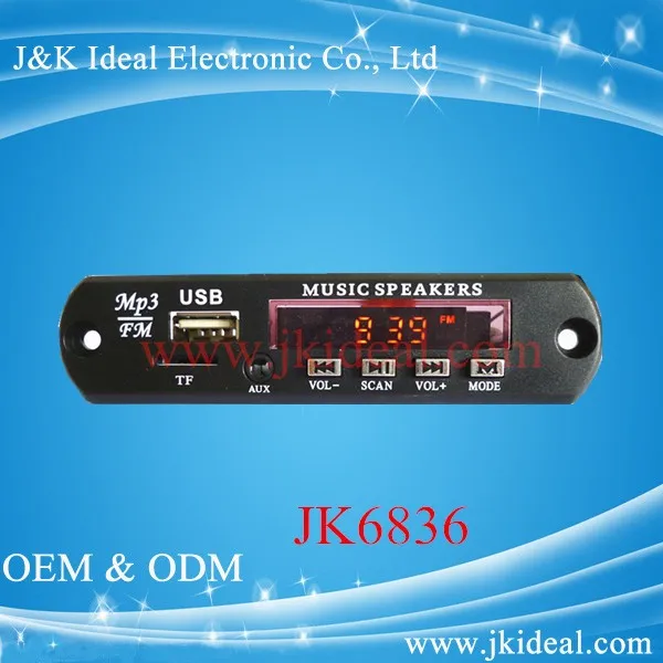 JK6836 hot sales usb fm mp3 audio speaker kit module with IR remote control