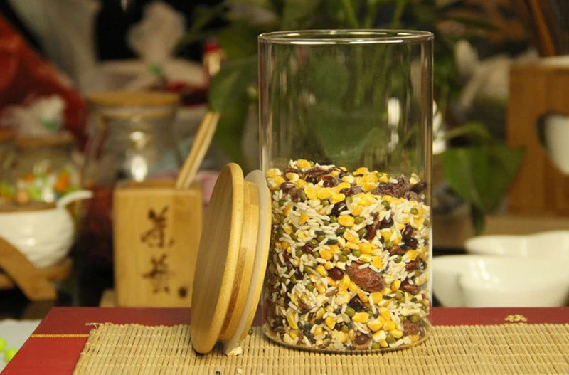 High borosilicate glass storage seal pot with wooden lid