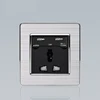 New type 16A black gold 86 size Stainless steel universal 3 pin wall socket with 2 USB port