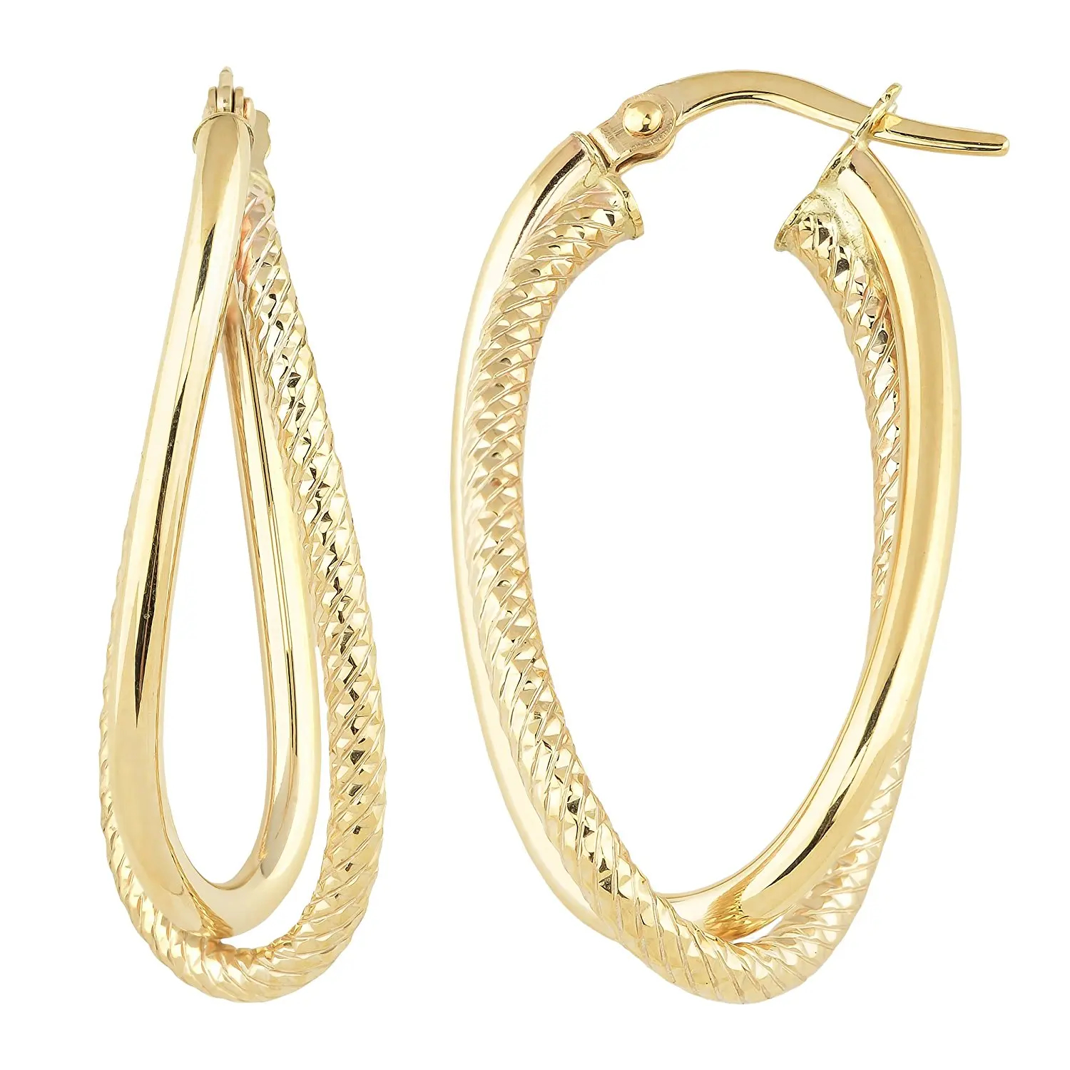 Hoop Earrings 10Kt Gold 4Mm 28 X 42Mm Full X Diamond Cut Oval Hoop Ear
