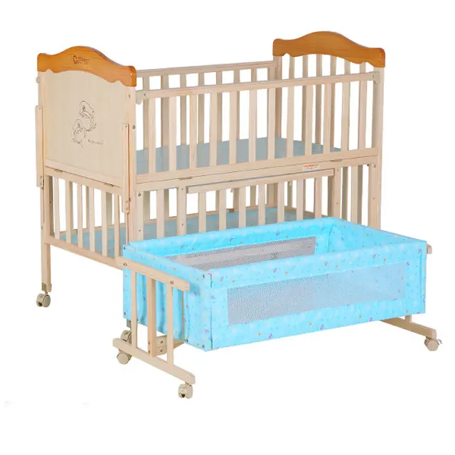 4 In 1 Imported Solid Wood Baby Bed Single Cradle Kids Cots Attached