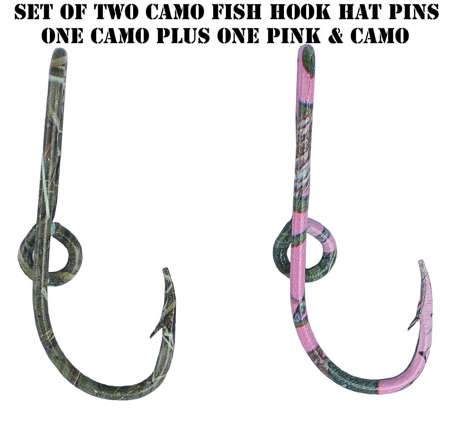 Custom Colored Eagle Claw Camo Hat Fish Hooks (Set of Two Hat Hook pins) One Camo and One Pink & Camo Hat Hook Clip