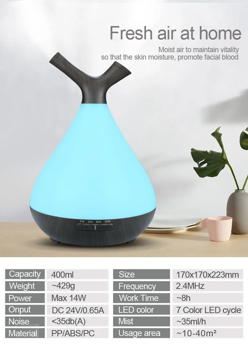 Ayd畅销木纹香气加湿器超声波油扩散器自有品牌400毫升 Buy 香薰加湿器的台灯 木纹400毫升香薰分散器 迷你超声波冷雾加湿器