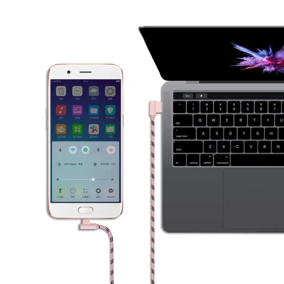 Micro USB cable 2.0 Fabric Braided Right Angle Micro 2.0 USB Cable A Male to Micro B Charge and Sync Cord for Android/Windows - ANKUX.COM