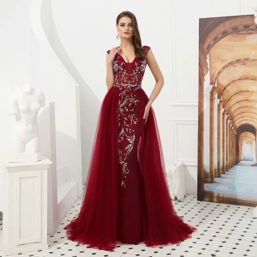 Desn88 Real Sample Luxury Designer Evening Gowns Burgundy Tulle ...