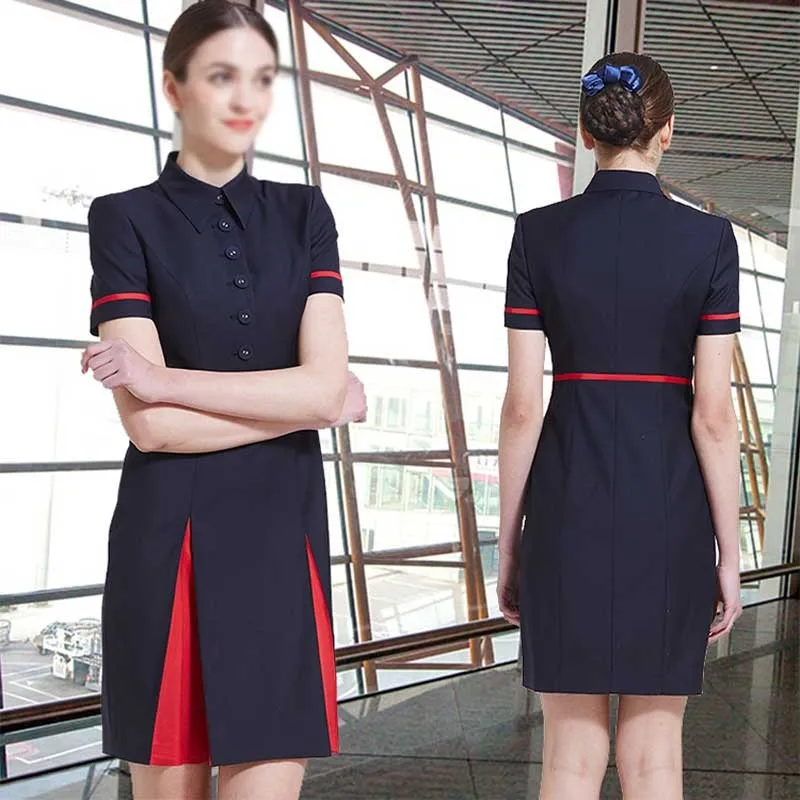 Elegant Contrast Color Skirt Suit Flight Attendant Uniform,Fashion ...