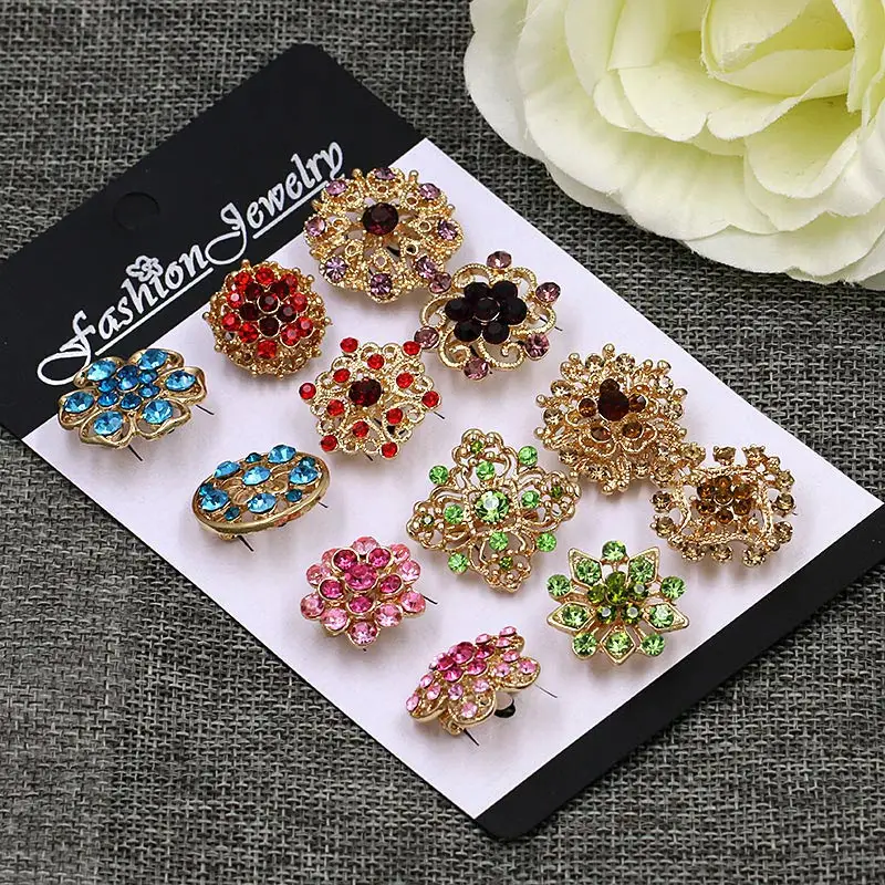 Set Of 12 Pcs Rhinestone Crystal Small Brooch Pin Set Jewelry For Or ...