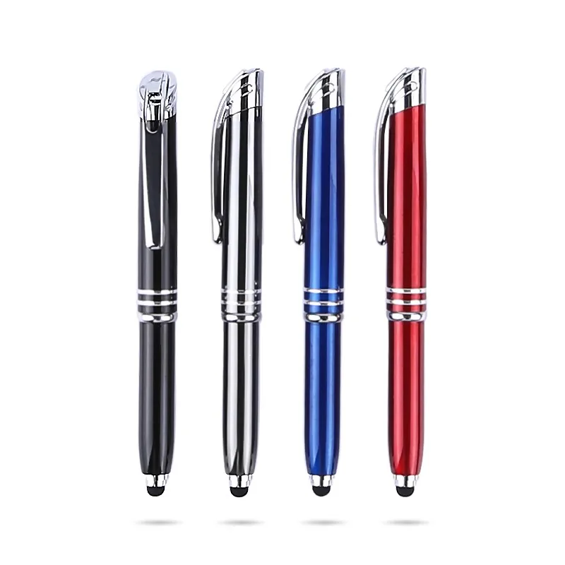 Business 3 In 1 Multi-function Led Lighted Tip Metal Ball Pen With 