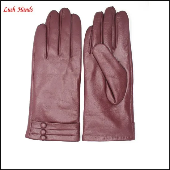 2016 women fashion goatskin touch-screen buttons goatskin hand leather gloves with folding wristband