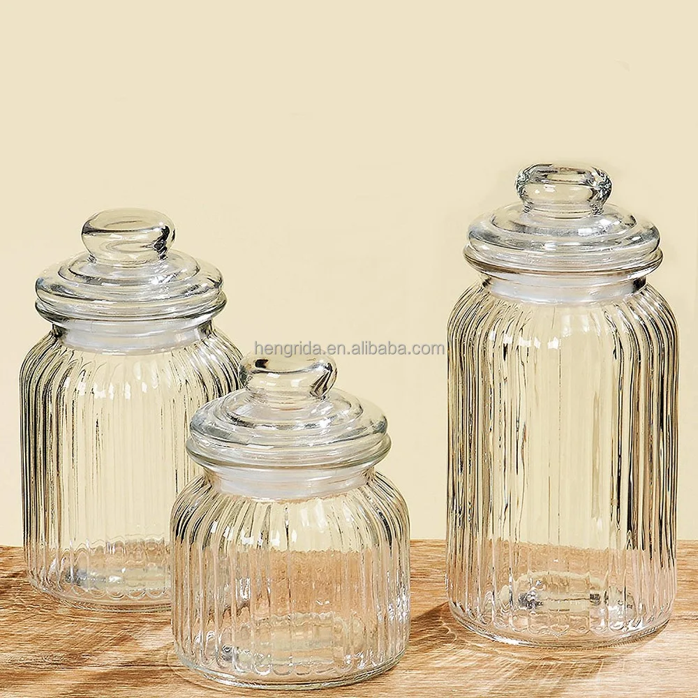 Glass Elements Iconic Ribbed And Knob Topped Clear Glass Kitchen Storage Jars With Air Tight