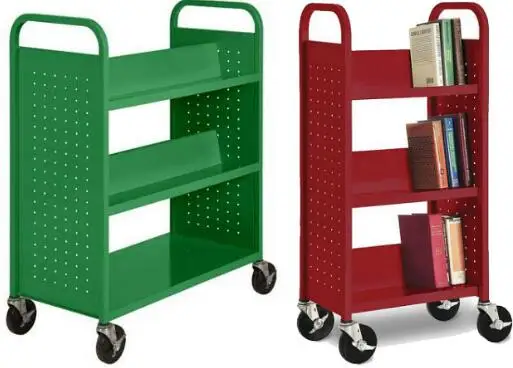 Library Double Sided Book Trolley / Mobile Steel Book Cart For Sale ...