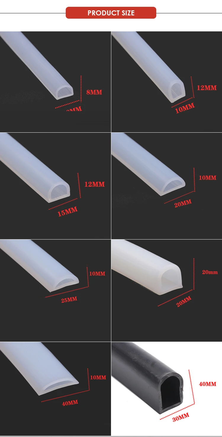 High Temperature Flexible D Shape Mouldingextruded Silicone Rubber Edge