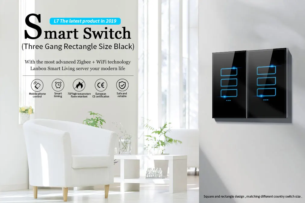 Lanbon smart home 2019 new product L7 smart switch zigbee phone app control 3 gang wifi switch - ANKUX.COM