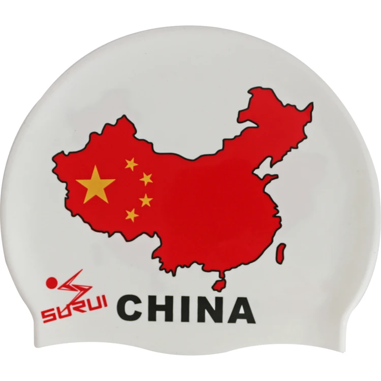 China Map Printing Custom Logo Adult Funny Silicone Swim Cap