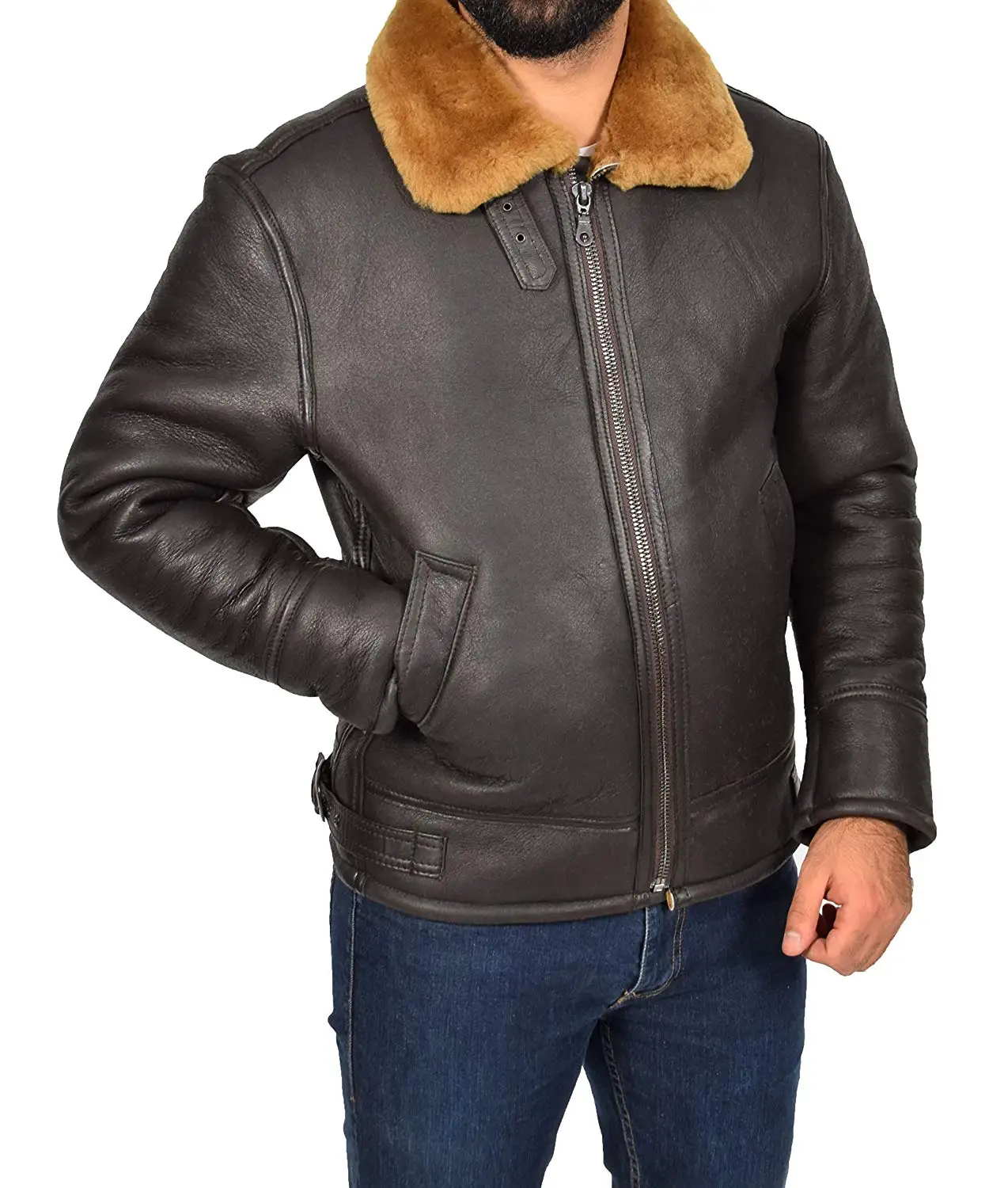 Buy A1 FASHION GOODS Mens Real Brown Sheepskin Flying Leather Jacket ...