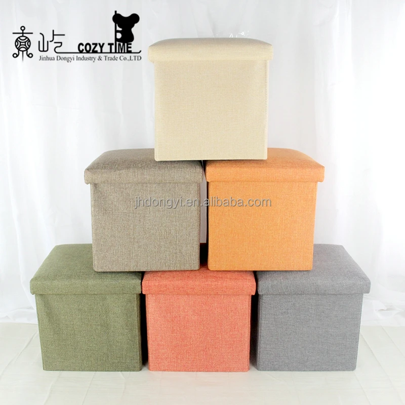 
Home furniture linen colorful foldable kids storage box ottoman stool 