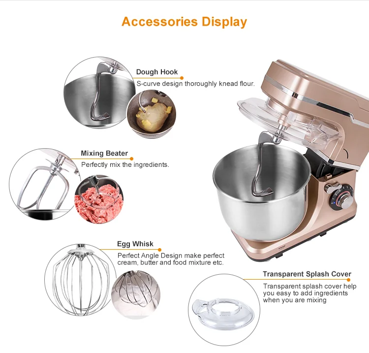 Multi-function stainless steel 6 speeds adjustable stand up mixer food planetary with 12 months warranty