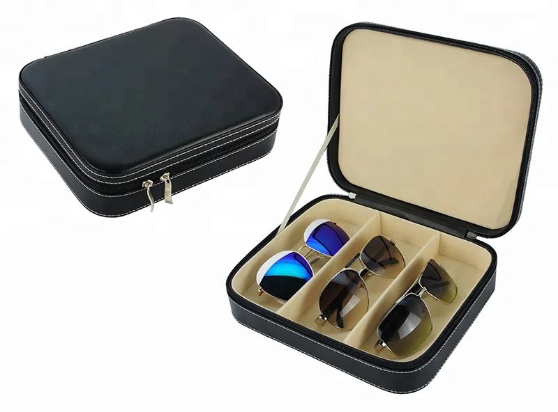 3 Pairs Travel Leather Sunglass Box Organizer Optical Glasses Case