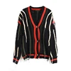 Super Fire Drawl Lazy Breeze Loose Big Size V Neck Do Old Fringed Knitting Cardigan Sweater Coat
