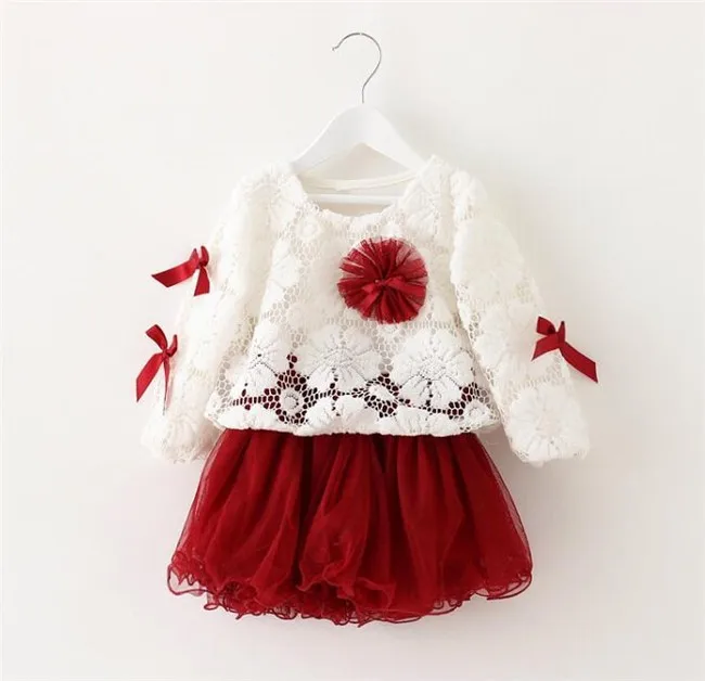 korean fashion dress suit long sleeve children flower girl dress white lace name of little girls dress suits for baby girl