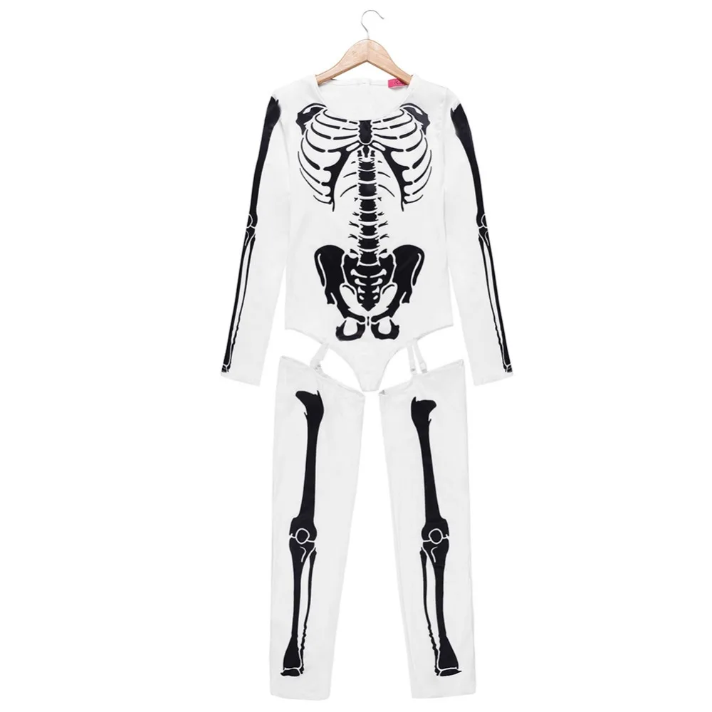 Latest Ghost Festival Adult Halloween Skeleton Sexy Costume With Garter ...