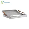 Set of 2 galvanized Metal Square Tray with Wooden Handles