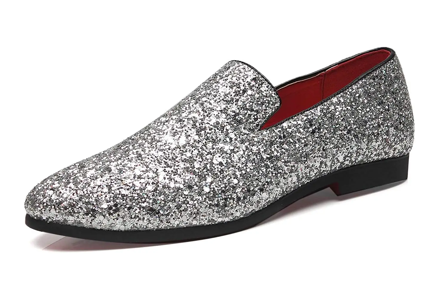 Mens Smoking Slipper Metallic Sparkling Glitter Tuxedo Slip on Dress Shoes Loafers Shoes