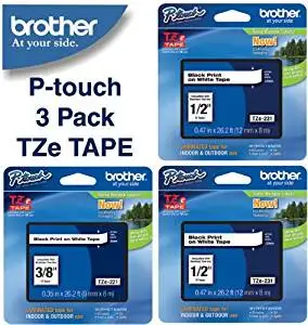 Brother Laminated Black on White Laminated Tape 3PACK (TZe-231 1/2" - 12mm) & (TZe-221 1 x 3/8" - 9mm)