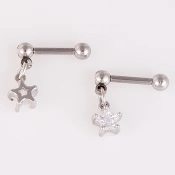 Silver Surgical Steel Clear Star Dangling Ear Stud Cartilage Silver Surgical Steel Clear Star Dangling Ear Stud Cartilage Piercing Earring Jewelry