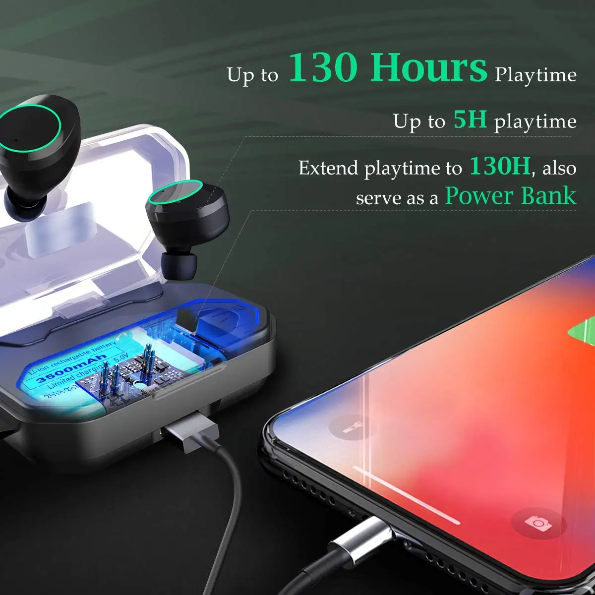 Top quality touch control X6 tws bt 5.0 IPX4 waterproof 4000mAh tws wireless headphone earphone with microphone for iphone