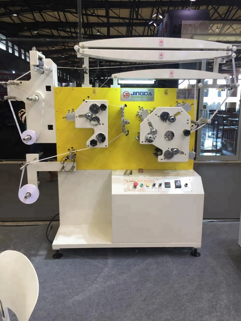 3 Colors Cloth Nylon Label Flexo Printing Machine / 2c+1c Polyester Satin Ribbon Care Label