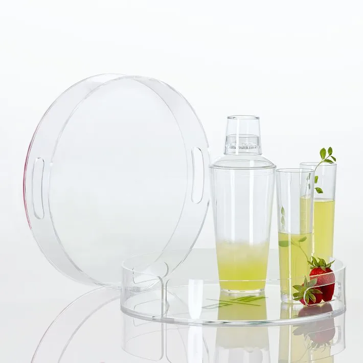 Custom Round Clear Acrylic Serving Tray With Insert Handle Buy Clear