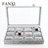 Wholesale custom factory MDF wrapped with gray velvet portable bangle jewelry shop display watch packing case