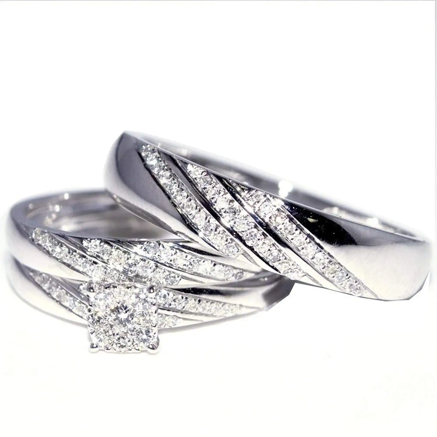 Buy His And Her Trio Wedding Rings Set 1 3cttw 10k White Gold Mens