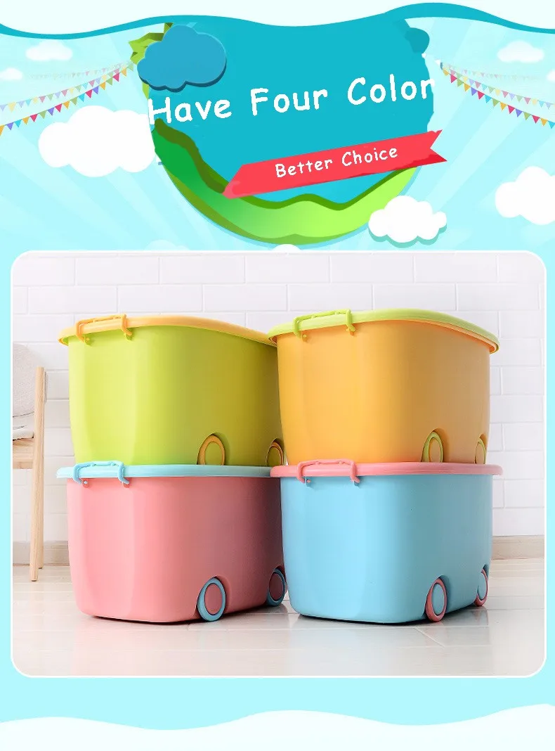 Factory made Plastic Storage Box With Wheels, Colorful storage container