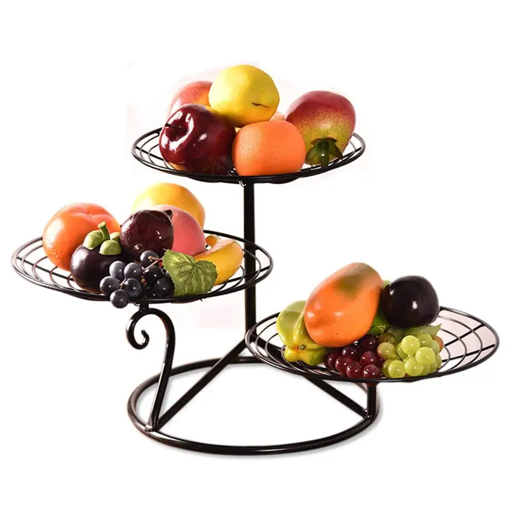 Najer 2-Tier Fruit Tree Bowl Fruit Vegetable Basket Stand Kitchen Storage Basket Black