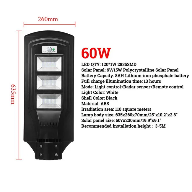 high bright high quality 20W 40W 60W solar integrated motion sensor led solar street light for outdoor long working