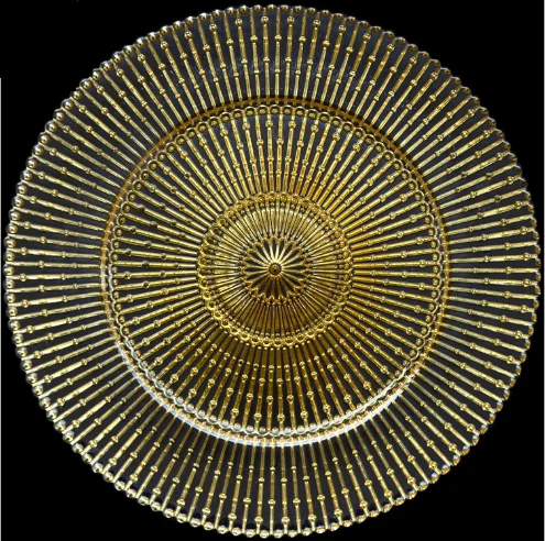 Guangzhou Shenzhen tableware clear glass chargers with gold beaded edge