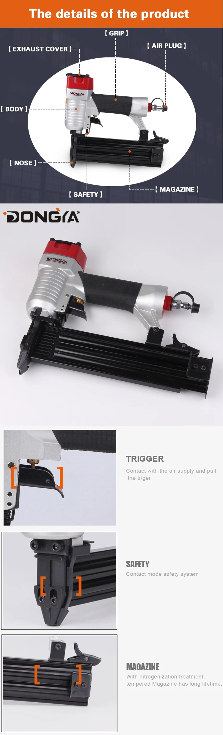 Dongya Finishing Pneumatic Nail Gun Spare Parts F50 Brad Air Nailer