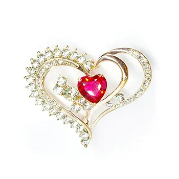 Valentine's Day Alloy Heart Brooch With Red Heart-shaped Crystal ...
