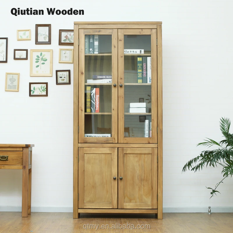 Solid Pine Wood Book Case Livingroom Furniture Wooden Cabinet