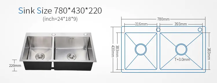 Modern Simple design portable custom size handmade undermount kitchen sink wholesale stainless steel