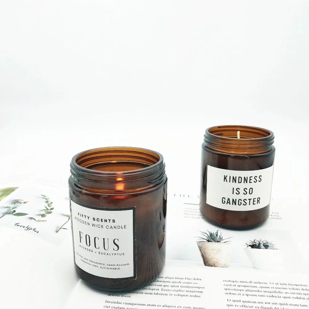 Wholesale Custom Gift Luxury Brown Glass With Metal Lid Scented Candle