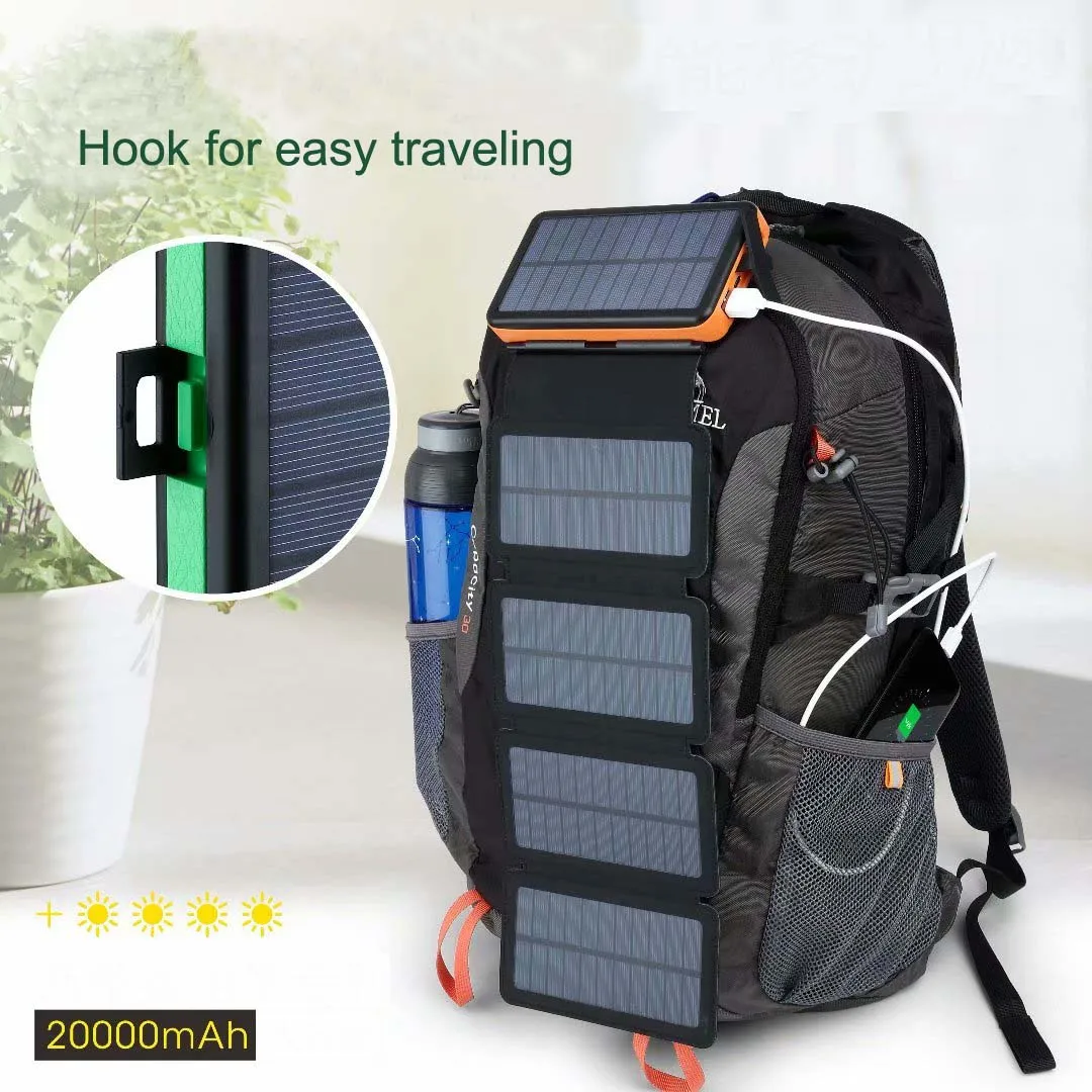 Solar power bank 20000mah Type-C high capacity solar panel power bank IP66 fast charging portable power bank solar - ANKUX.COM