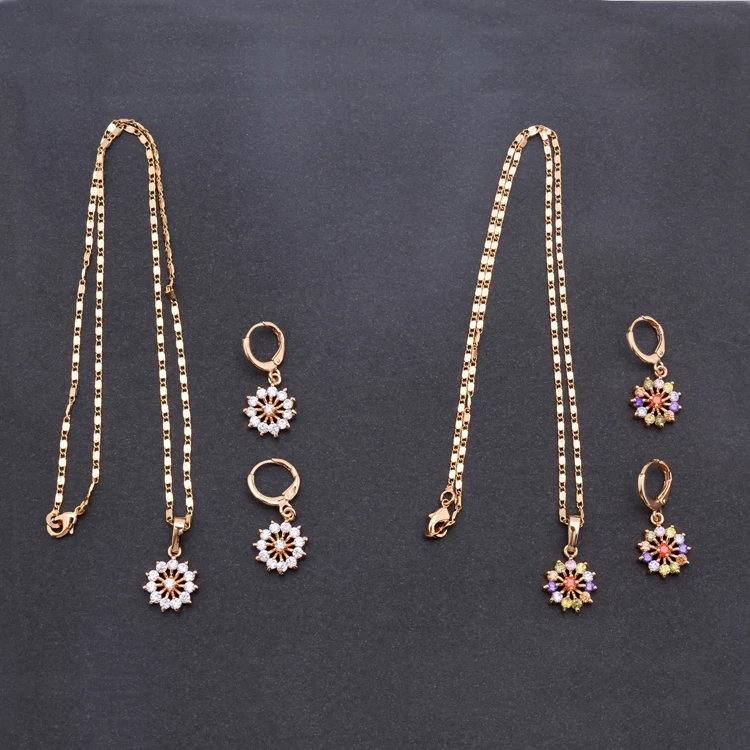 Ladies 2 Gram Gold Necklace Earring Set With Flower Design Buy