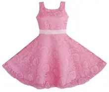 Sunny Fashion Girls Dress Pink Rose Wedding Pageant Boutique Kids Children Clothes 4-12 Girl Summer Princess Dresses Vestidos