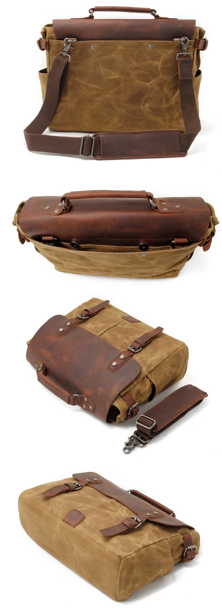 2018 Brand vintage waterproof waxed canvas business leather laptop briefcase satchel shoulder messenger bag