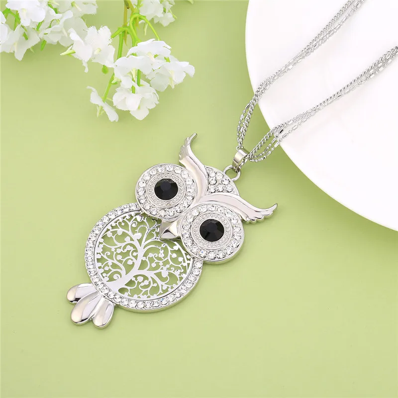 Cute Owl Necklace Long Chain Jewellery Pendent Silver Colour fashion UK Seller