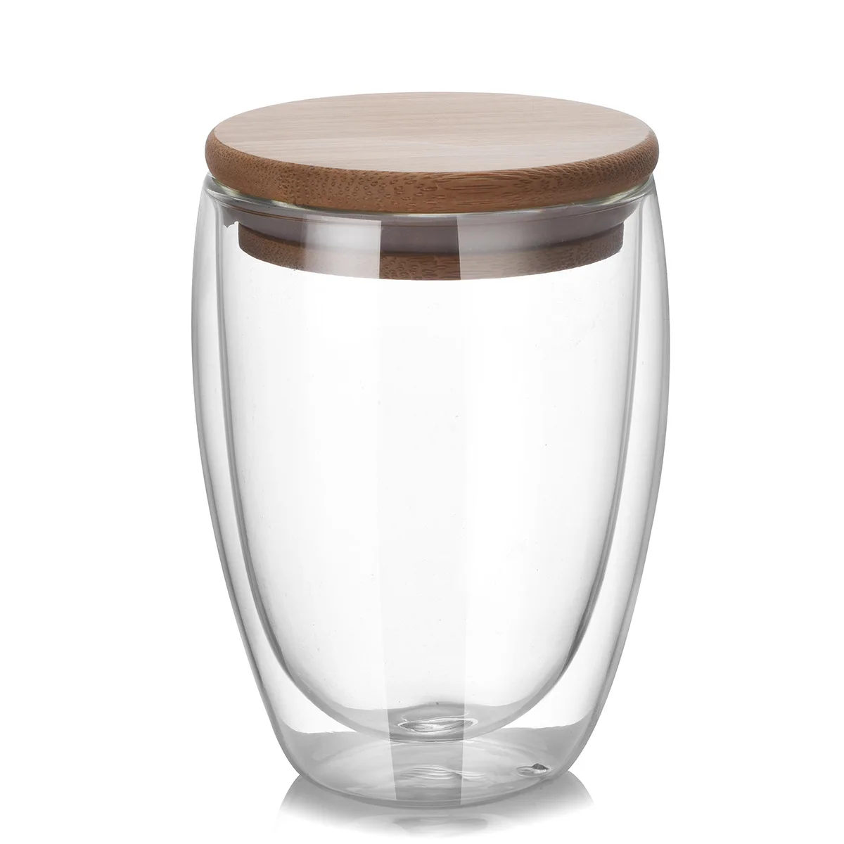 250ml 350ml 450ml Double Wall Glass Cup with Bamboo Lid