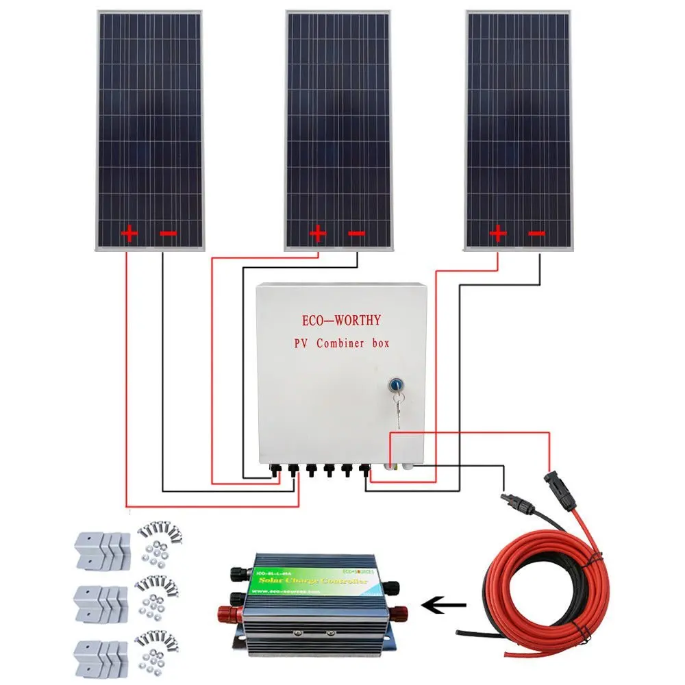 Get Quotations · ECO-WORTHY 450W Polycrystalline Off Grid Solar Starter Kit: 3pcs 150W Poly Solar Panels